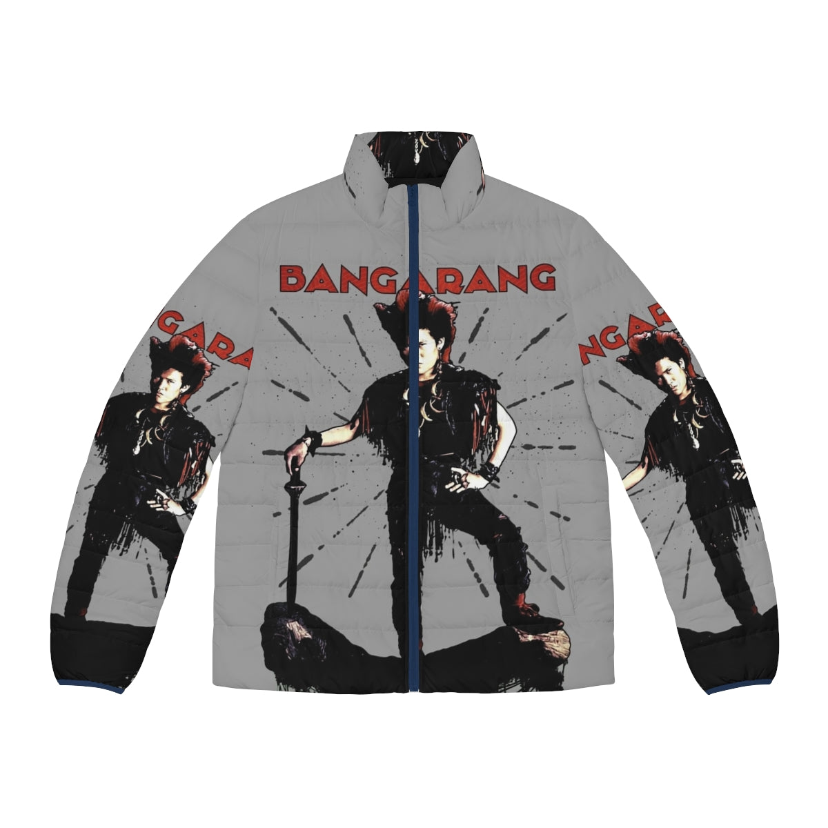 Bangarang Puffer Jacket featuring the iconic Rufio character from the classic 90s movie Hook