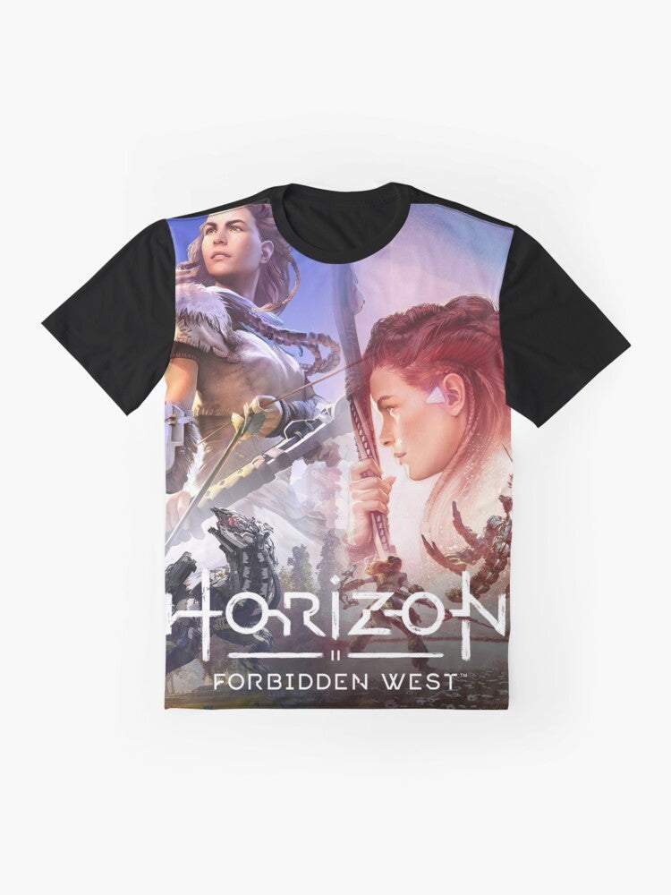 Horizon Forbidden West video game t-shirt featuring the character Aloy - Flat lay