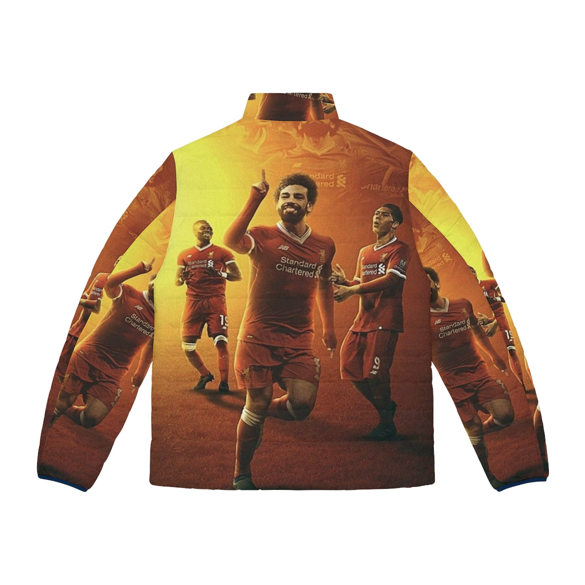 Mohamed Salah inspired puffer jacket featuring his iconic illustration - Back