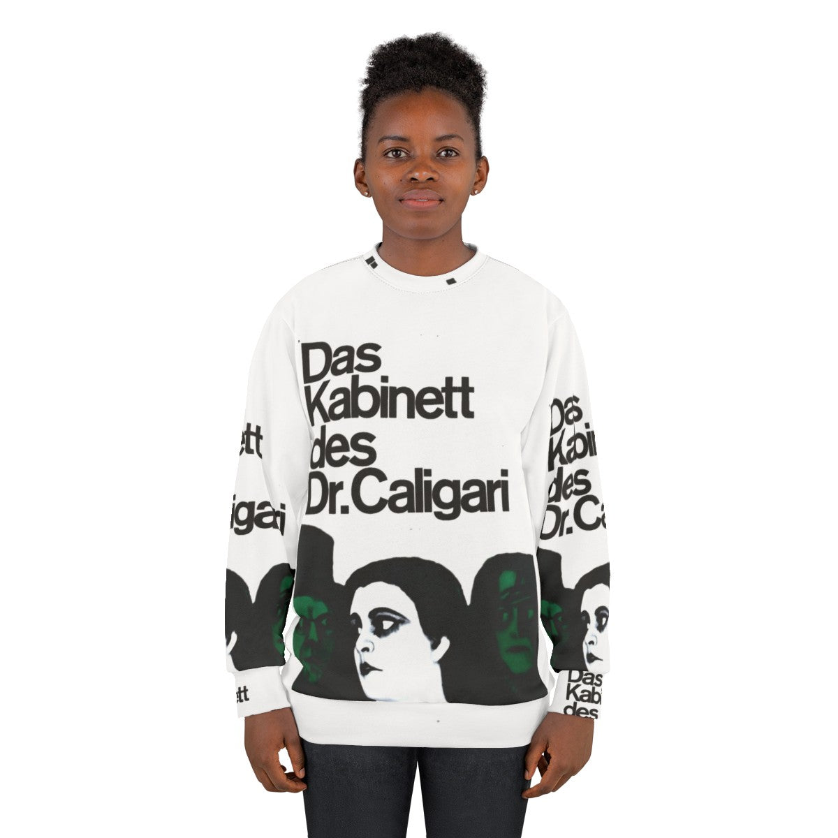 Vintage sweatshirt featuring the classic silent film "The Cabinet of Dr. Caligari" and its iconic poster design - women