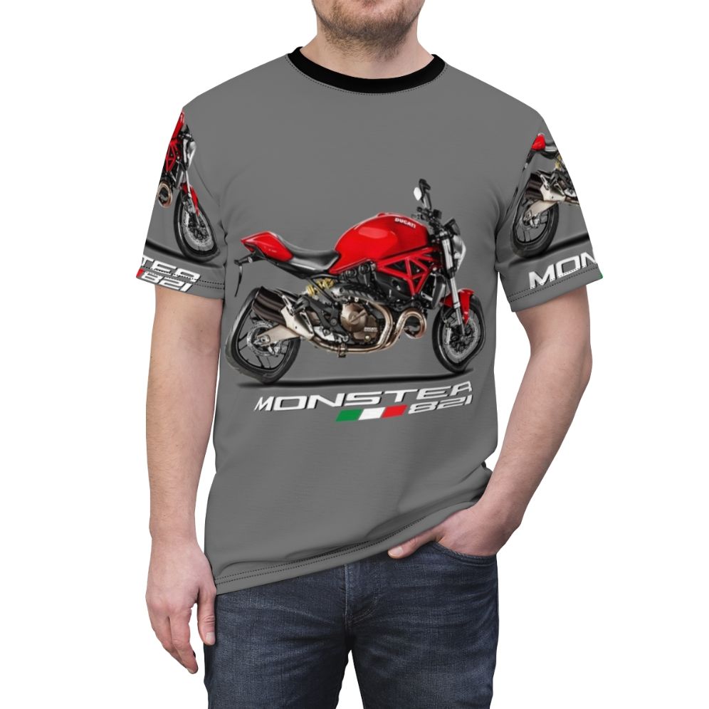 Stylish t-shirt featuring the iconic Monster 821 motorcycle design for sports bike enthusiasts - men front