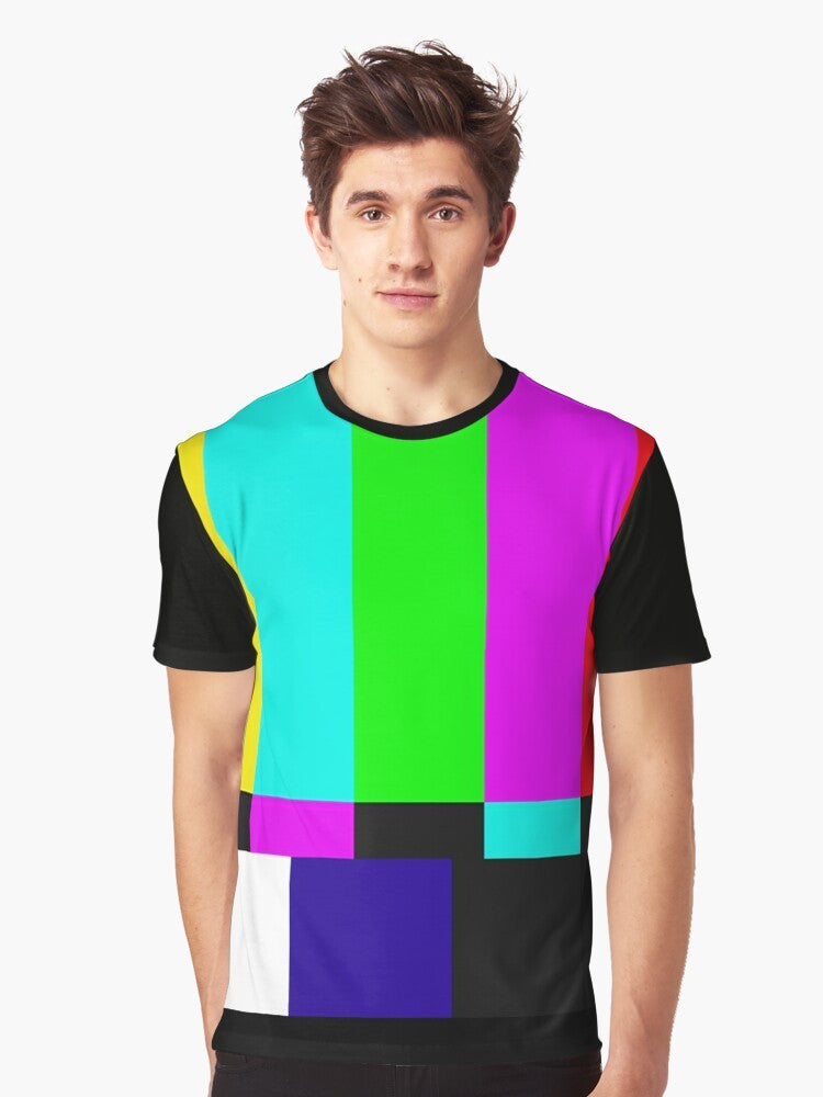 SMPTE color bars graphic design on a t-shirt, representing TV media culture - Men