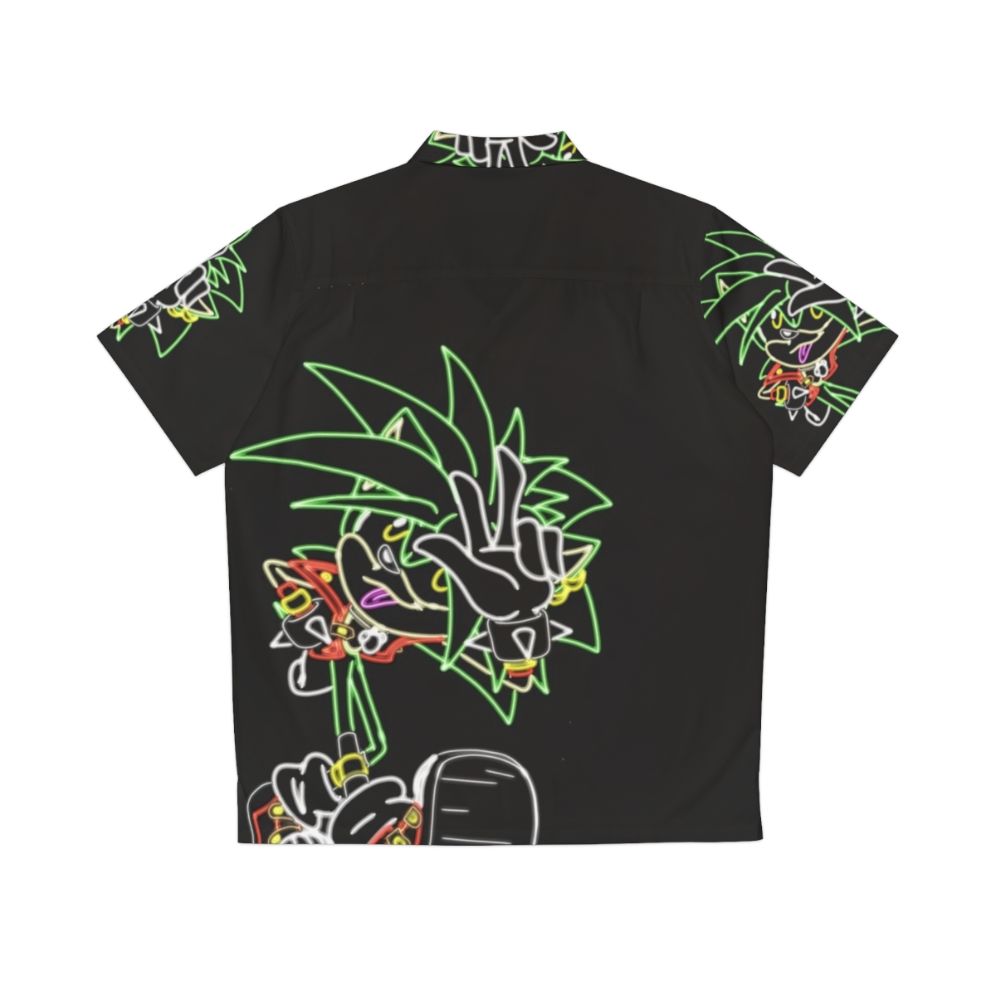 Neon 80s Hawaiian Shirt with Manic the Hedgehog Cartoon Design - Back