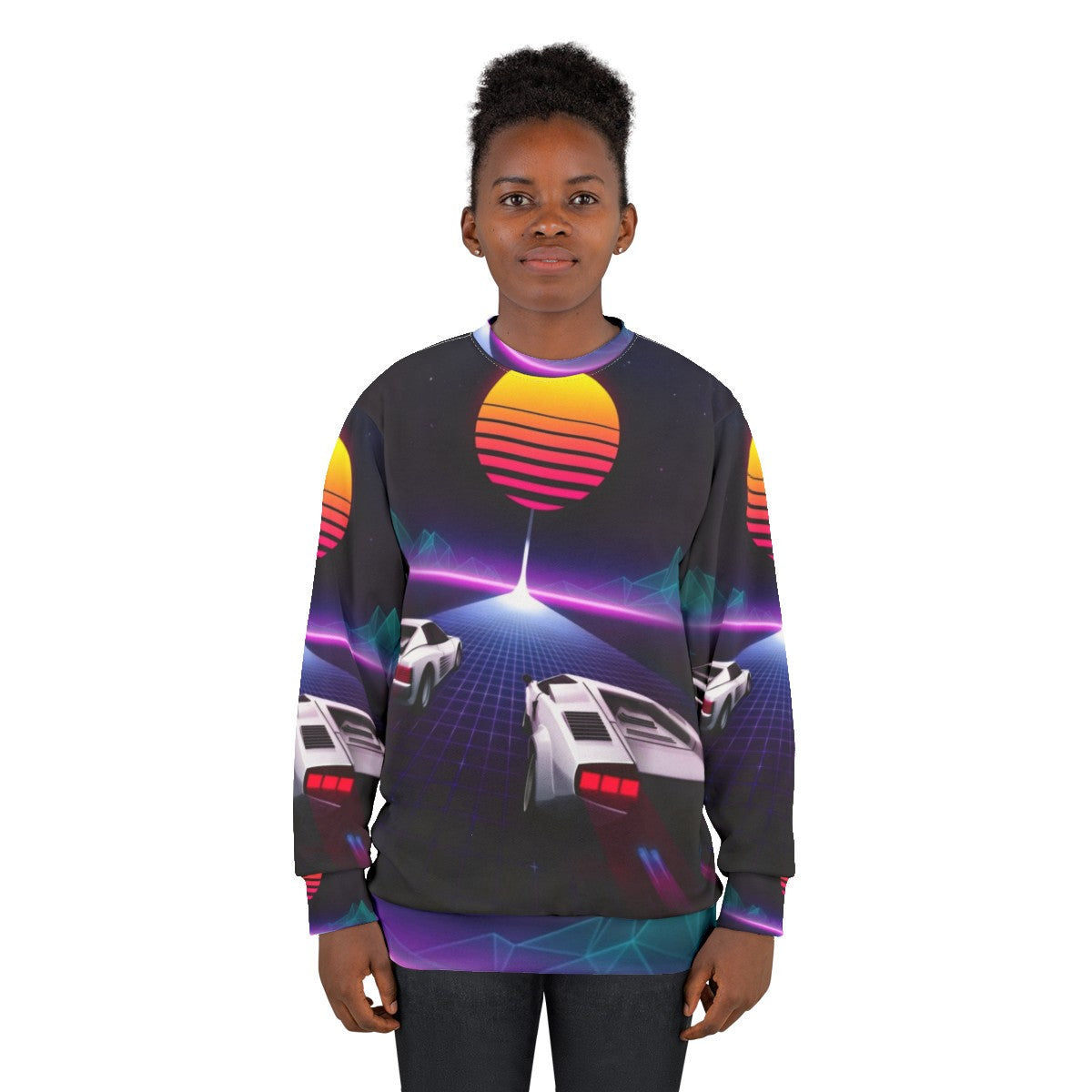 Neon Skyway Retro 80s Sweatshirt with Pop Art Racing Design - women