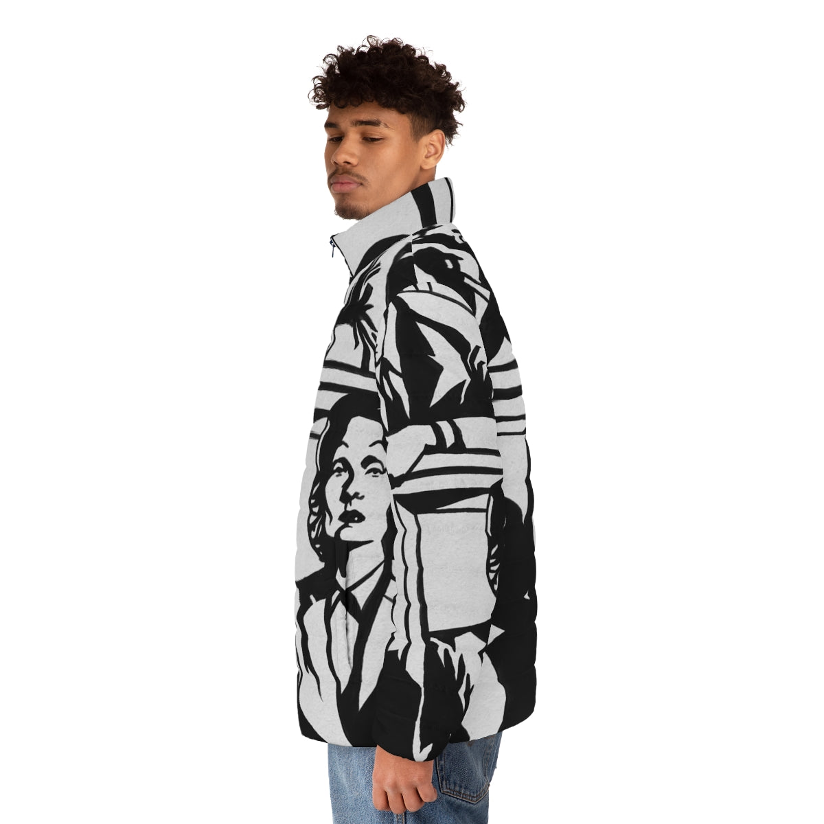 Witness for the Prosecution Puffer Jacket featuring Alejandro Mogollo's cinematic art - men side left