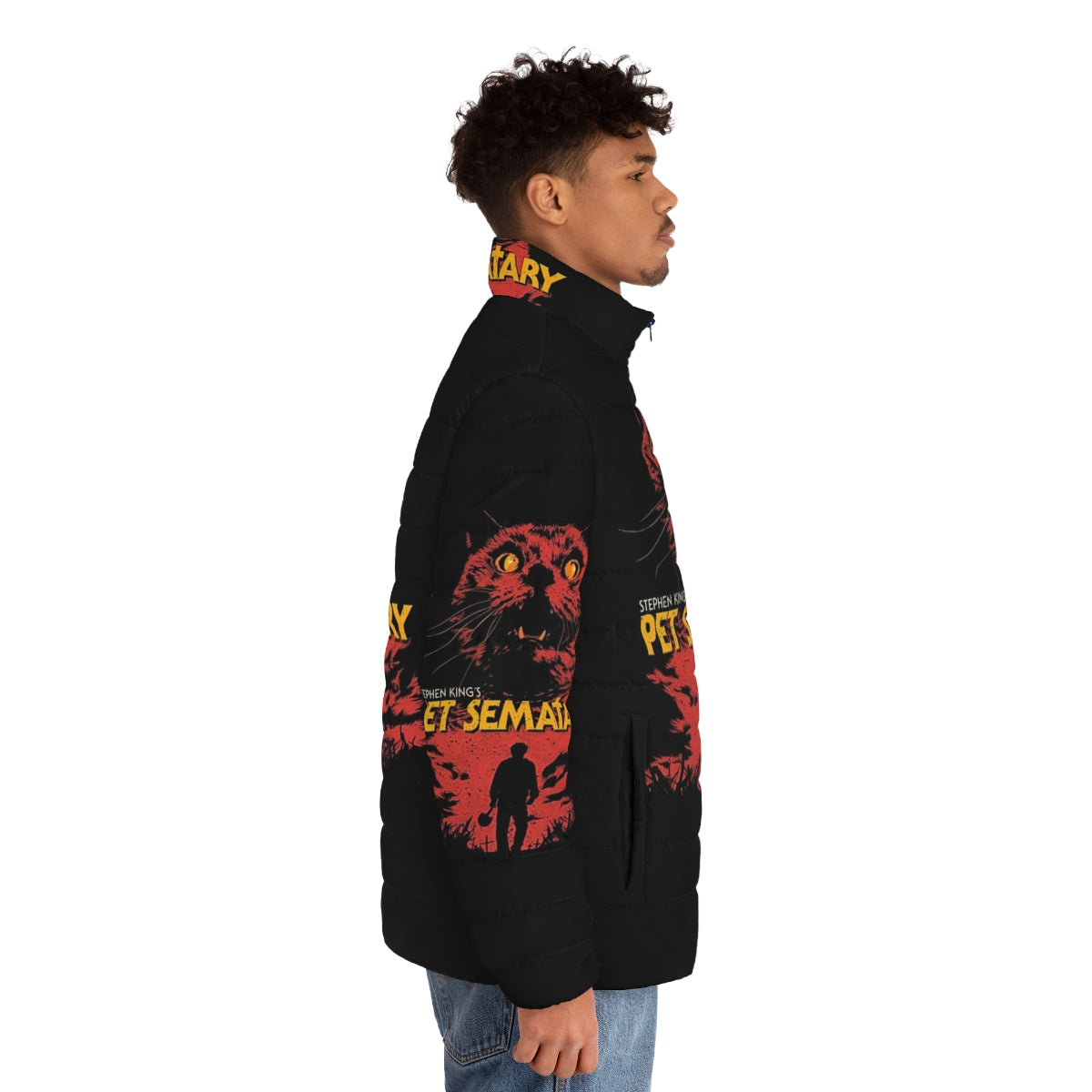 Pet Sematary inspired puffer jacket with horror movie graphics - men side right