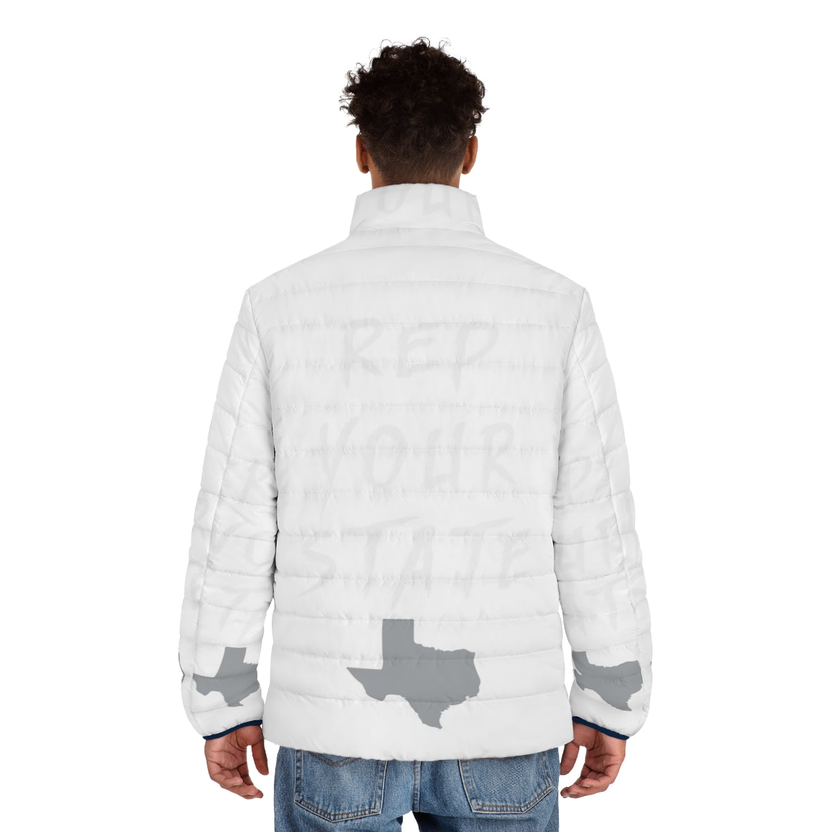 Texas-themed puffer jacket with state pride design - men back