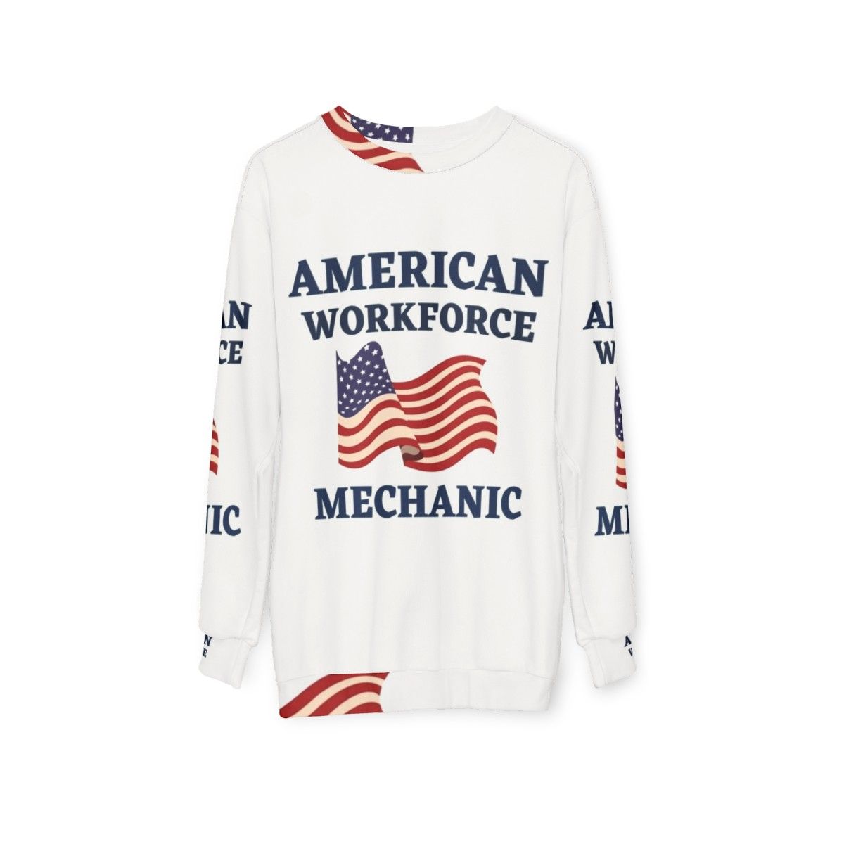 American Workforce Mechanic Sweatshirt with Patriotic American Flag Design - hanging