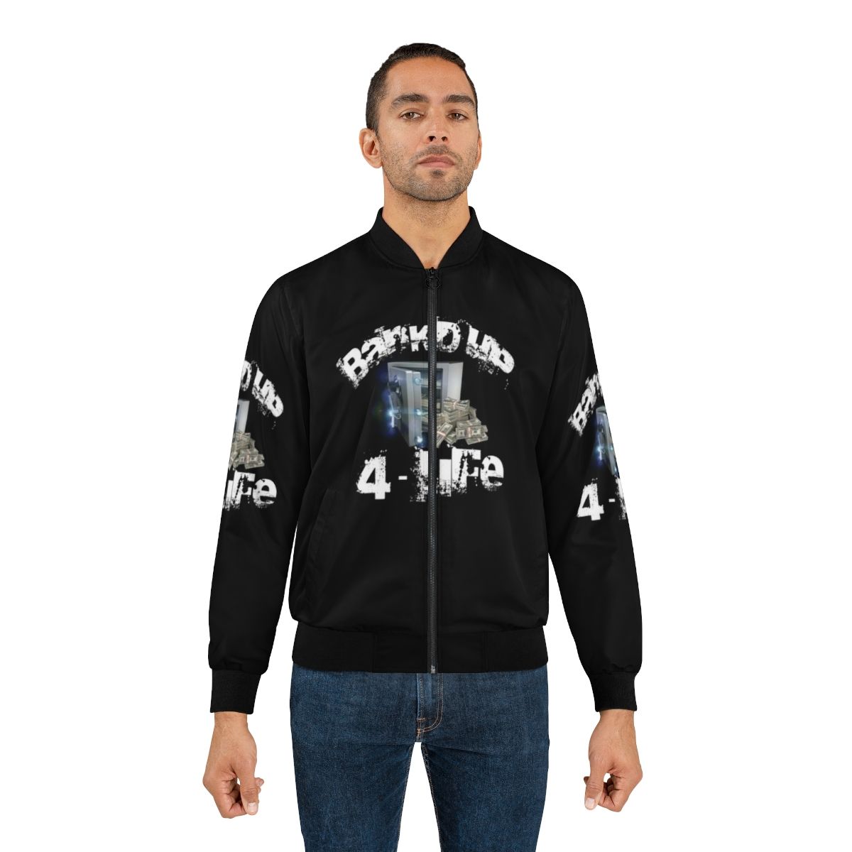 A stylish black bomber jacket with a cool streetwear design. - Lifestyle