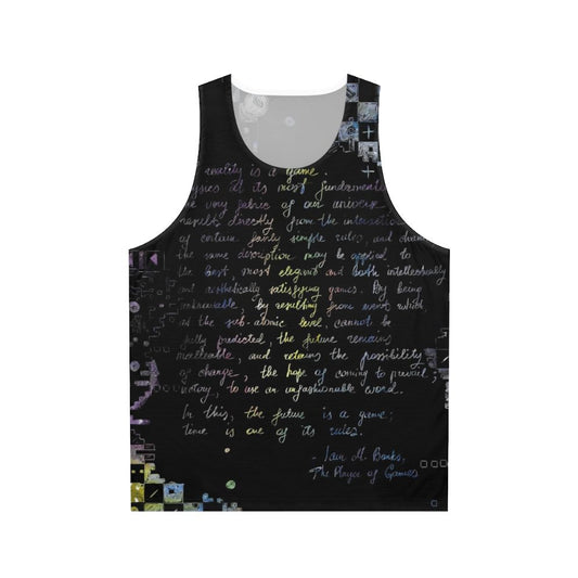 Unisex science fiction tank top featuring "The Player of Games" design