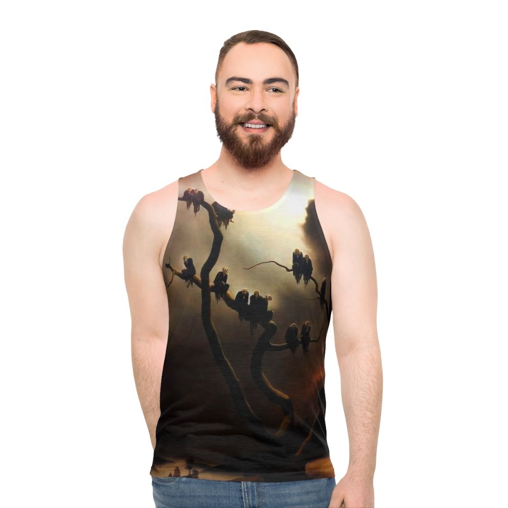 Retro surreal ghost tree unisex tank top - men