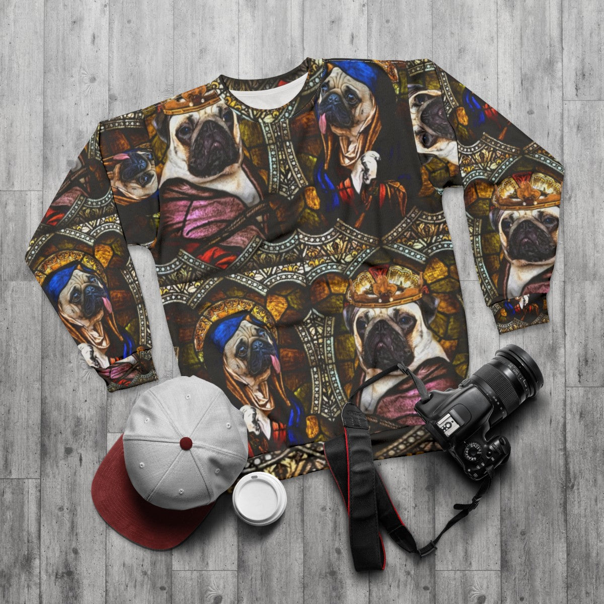 Stained Glass Pug Sweatshirt - flat lay