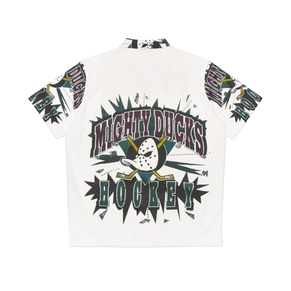 Mighty Ducks hockey themed Hawaiian shirt with funny sports art design - Back