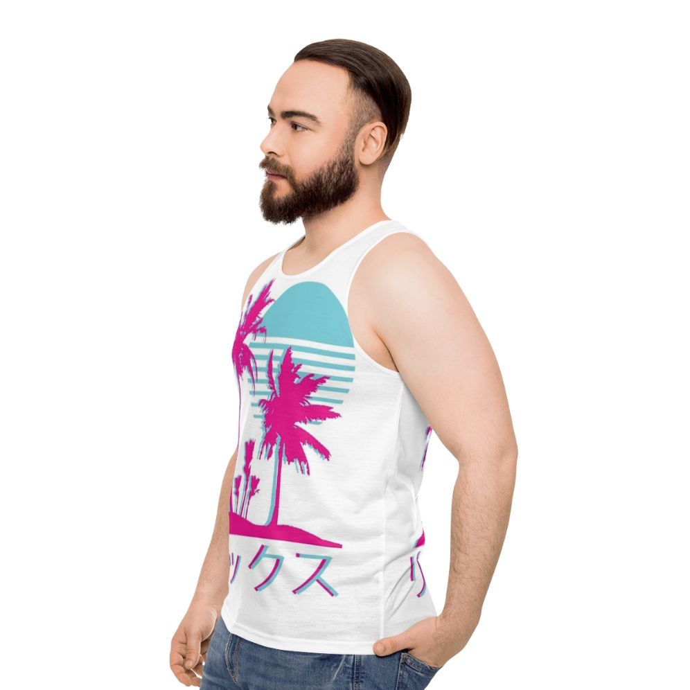 Retro vaporwave neon palms unisex tank top - men side