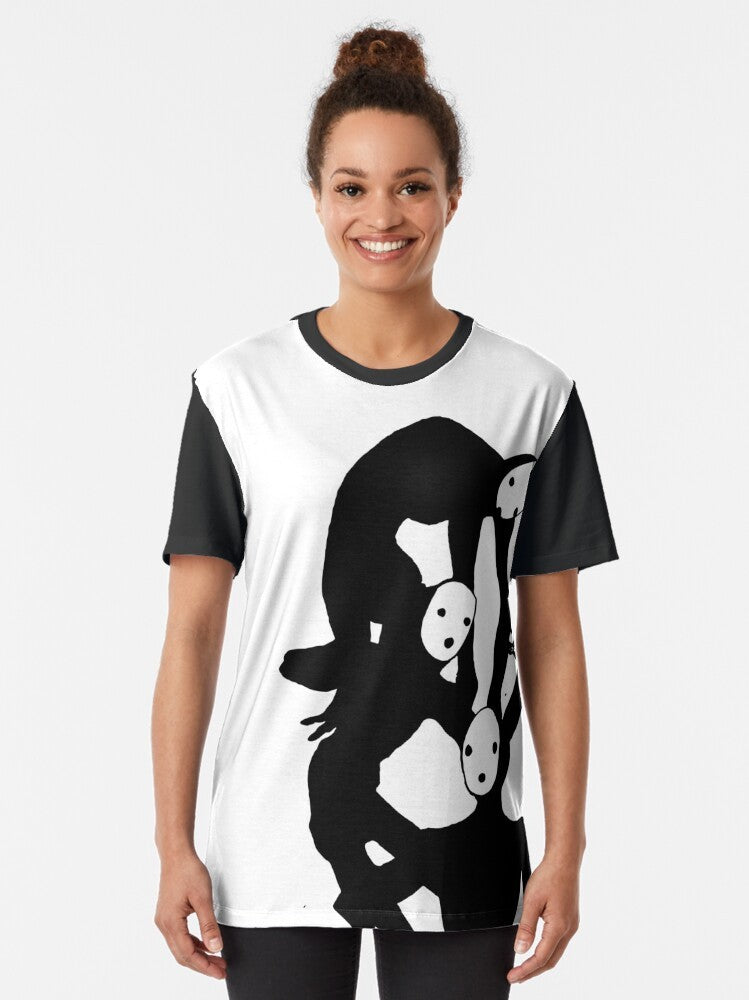 Graphic t-shirt featuring a black and white illustration of the Tragedian from the video game Pathologic - Women