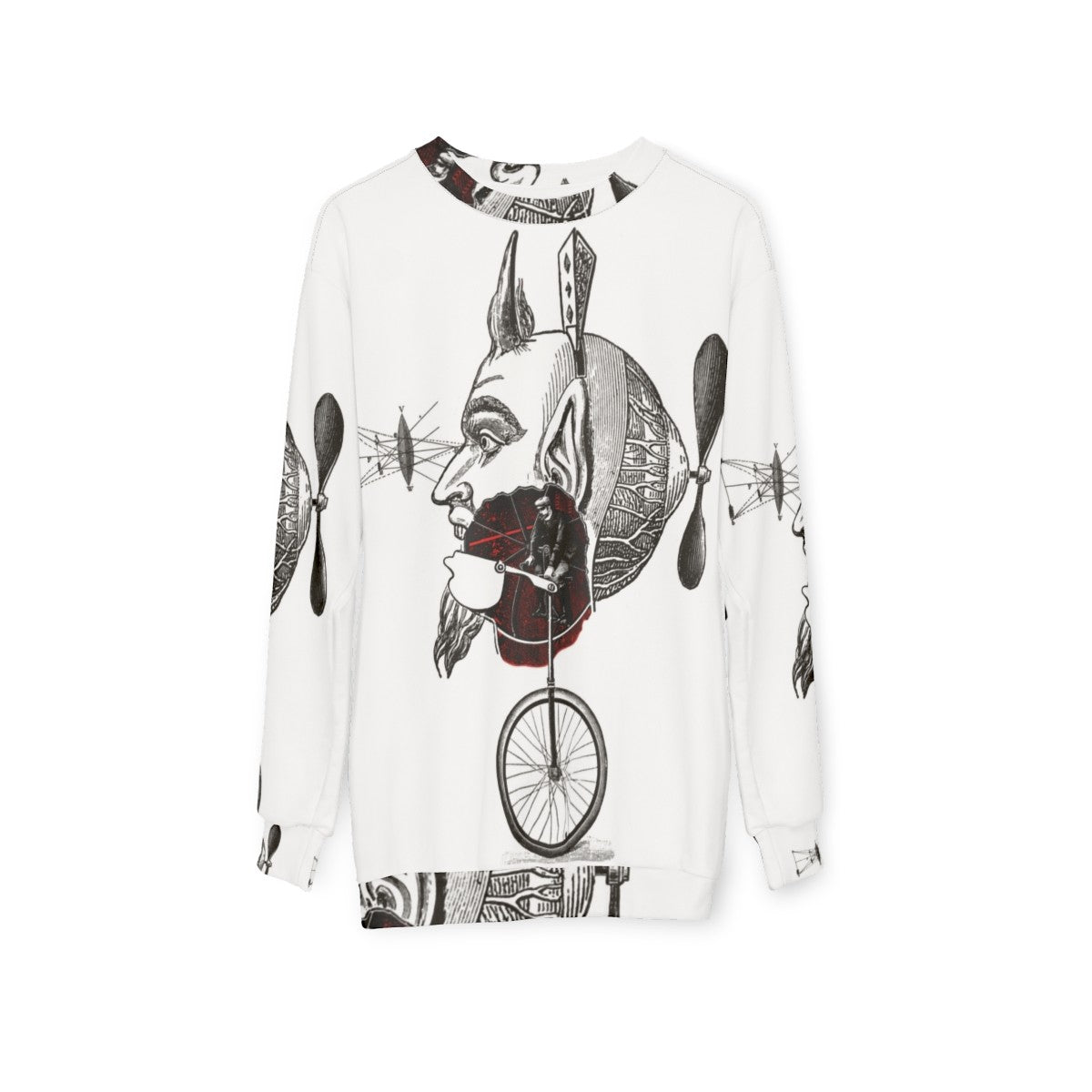 Redditur Infernum occult horror vintage sweatshirt with skull and skeleton design - hanging