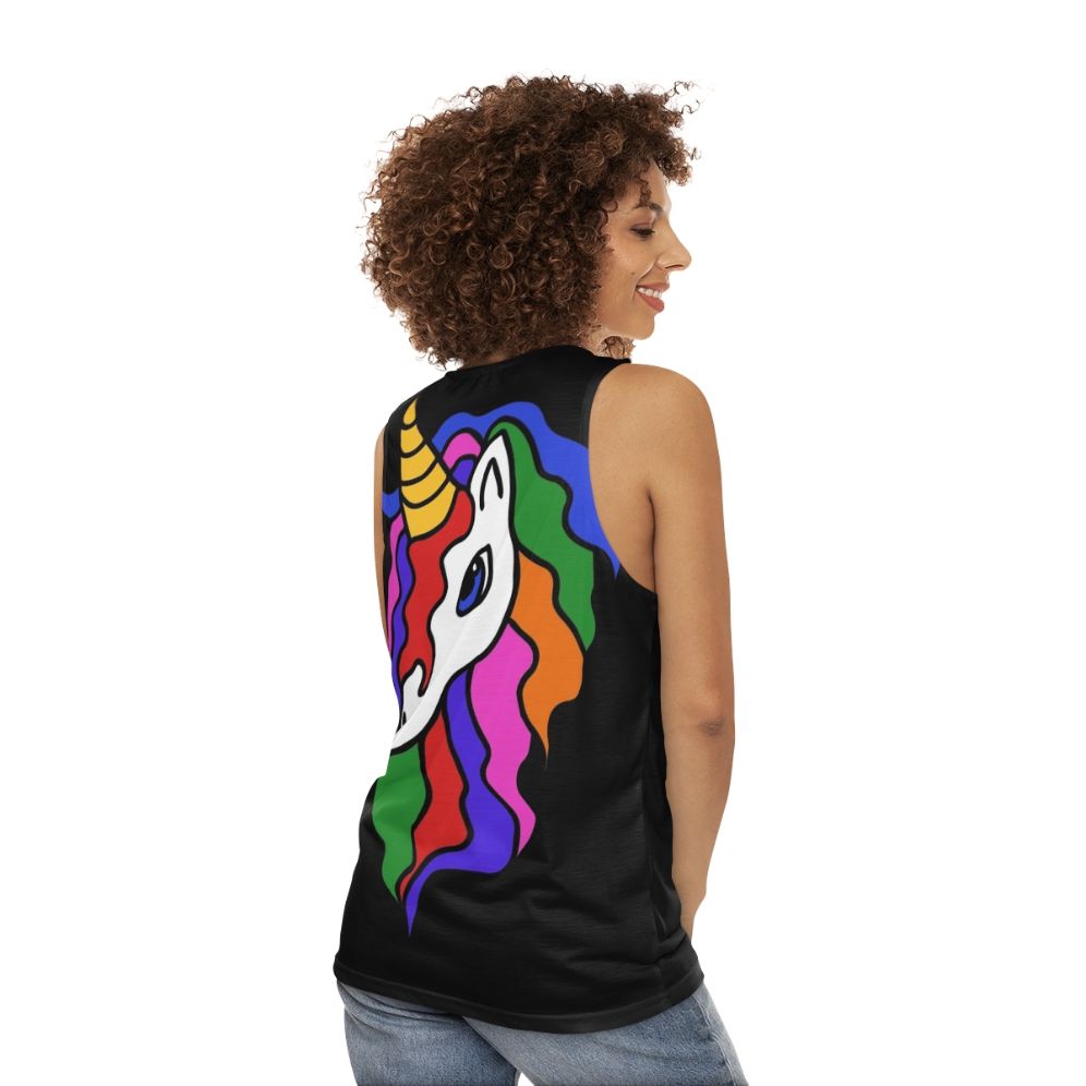 Retro unicorn unisex tank top with rainbow and cute design - women back