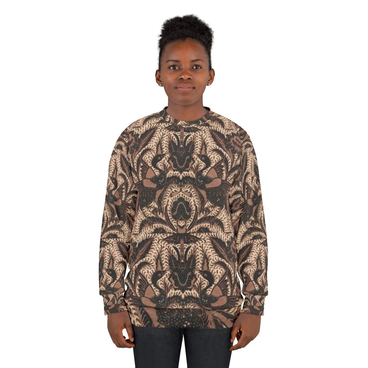 Batik Sweatshirt with Traditional Indonesian Bird and Flower Designs - women