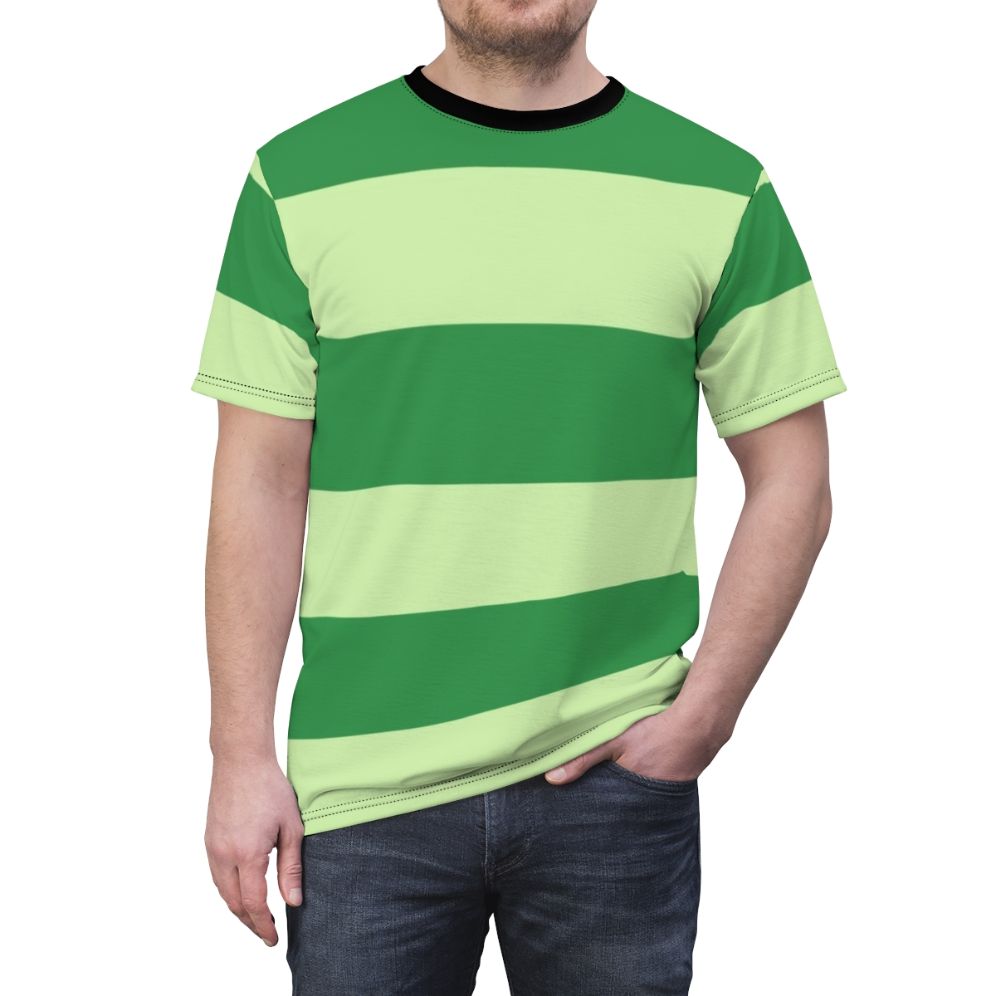 A vibrant t-shirt featuring the iconic Blue's Clues design in shades of green. - men front