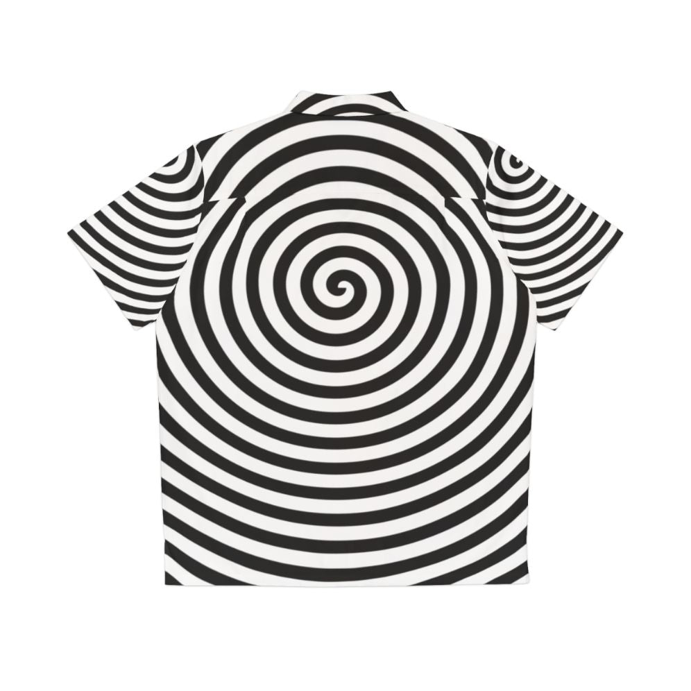 Trippy spiral black and white Hawaiian shirt - Back