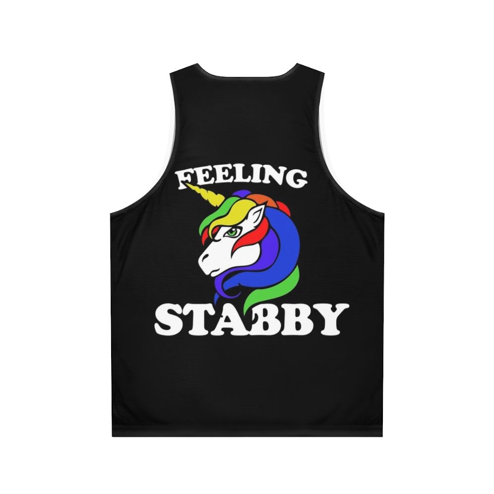 Feeling Stabby Unisex Retro Rainbow Unicorn Tank Top - Back