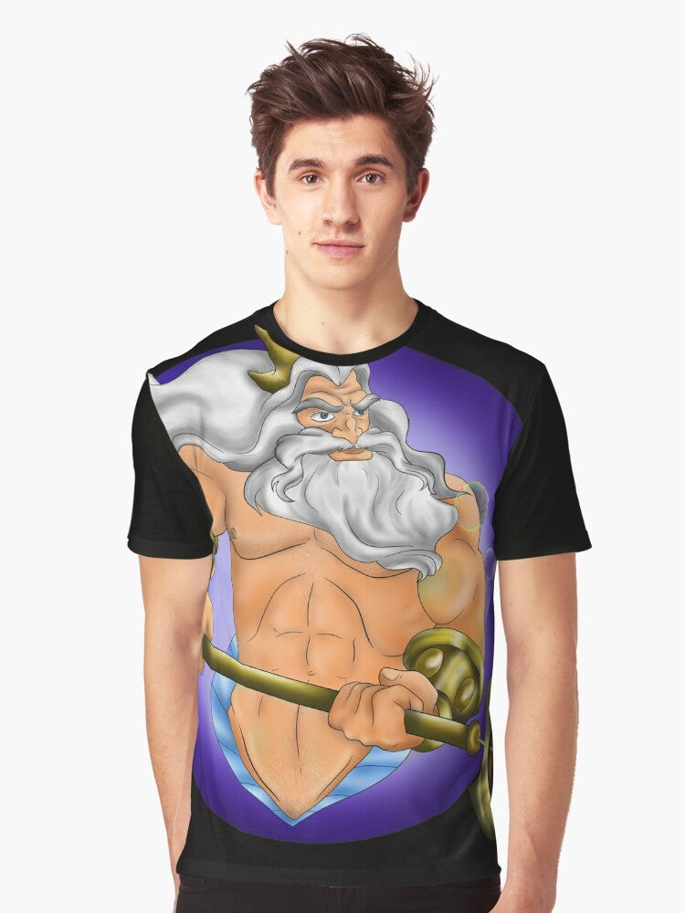 King Triton, the mythical merman, featured on a graphic t-shirt - Men