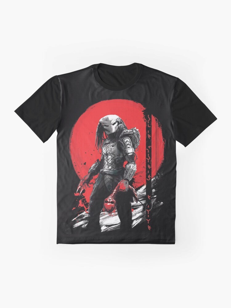 "The Predator" Japanese-inspired graphic t-shirt with blood moon and samurai design - Flat lay