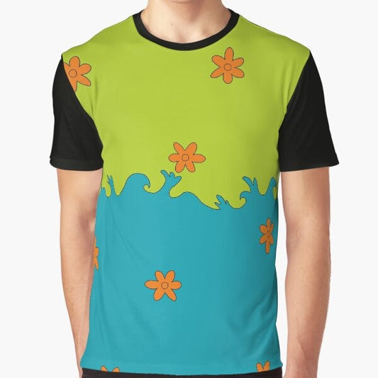 Retro mystery pattern graphic t-shirt featuring Scooby Doo characters