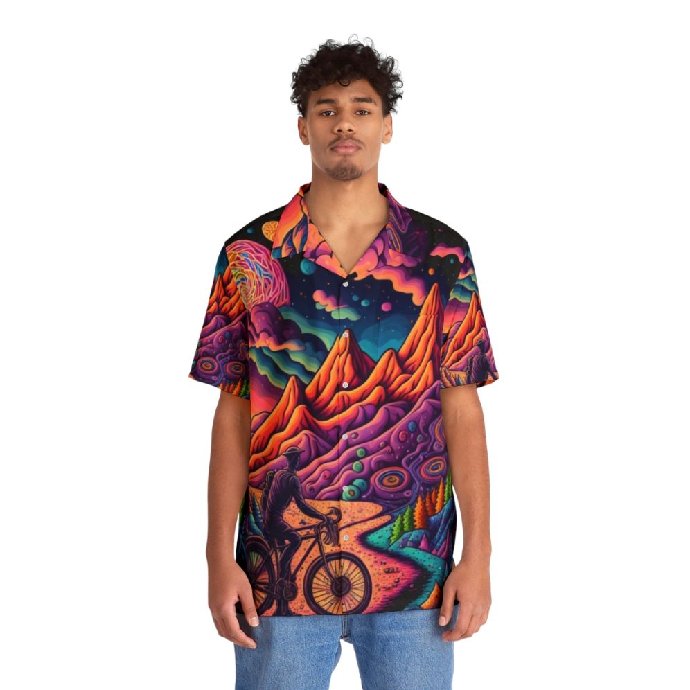 Psychedelic Hawaiian Shirt with Vibrant Bicycle Day 1943 Art - People Front