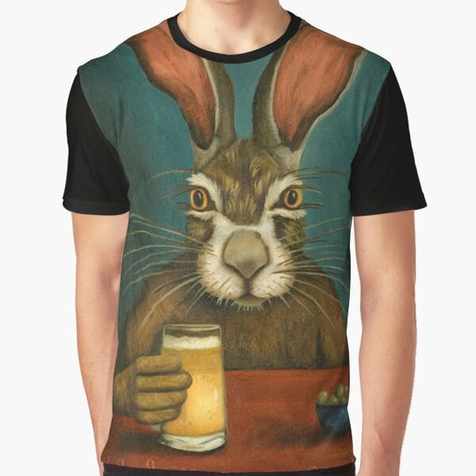 Bunny Hops Graphic T-Shirt - Funny Easter Rabbit Drinking Beer Design