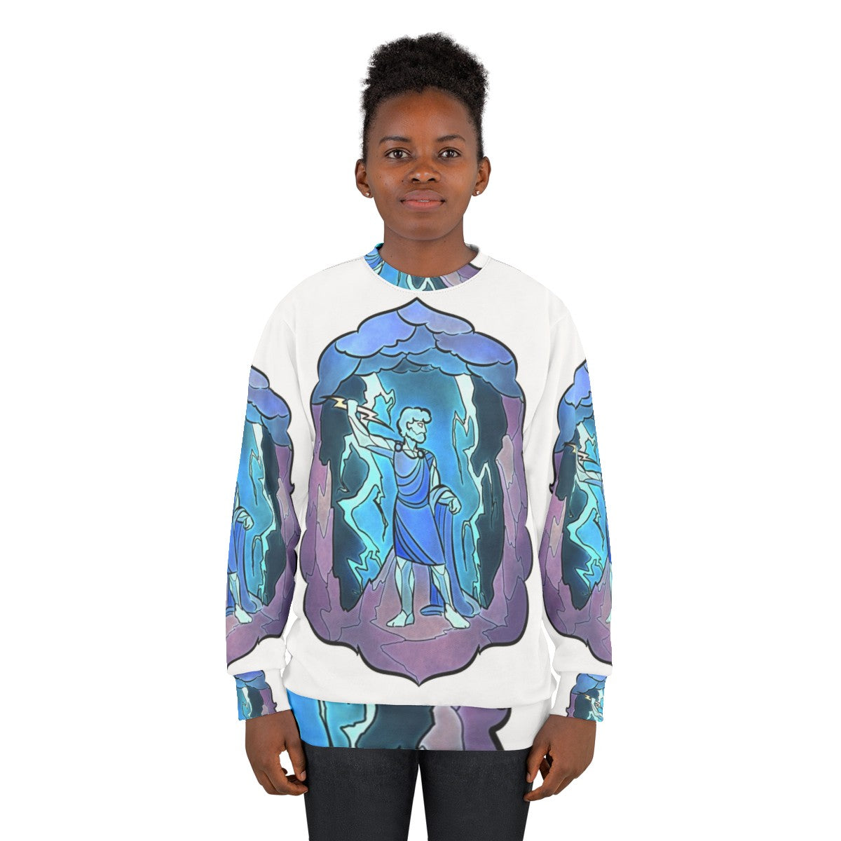 Stained glass design of the Greek god Zeus on a sweatshirt - women