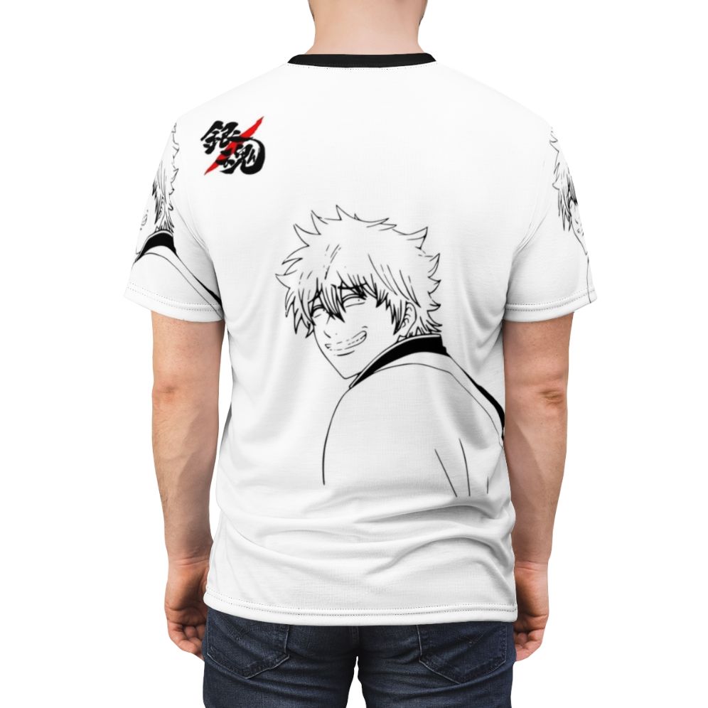 Anime t-shirt featuring the beloved character Gintoki from the popular series Gintama, showcasing his famous smile. - men back