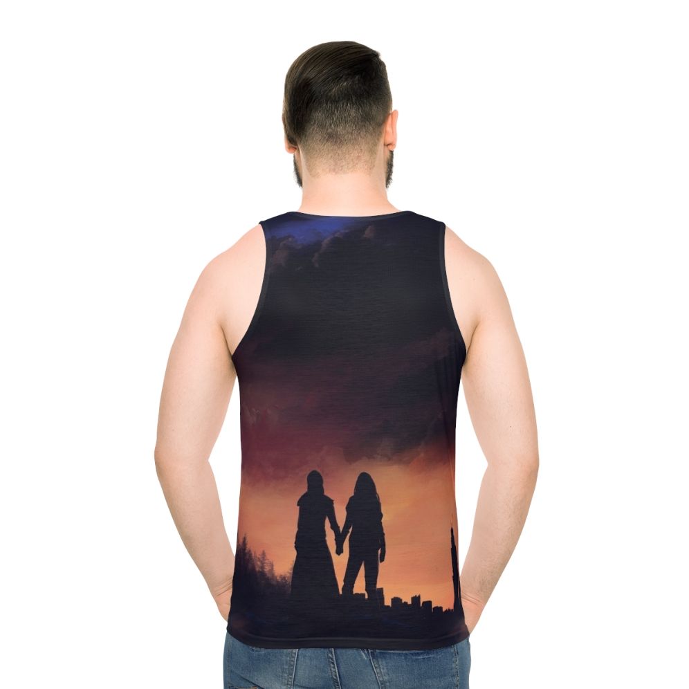 The 100' unisex tank top with Clarke Griffin and Lexa Commander design - men back