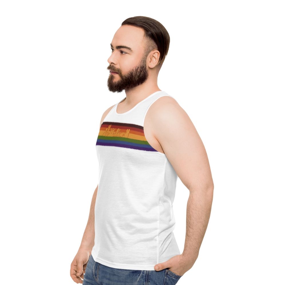 Colorful gay pride rabbits on a unisex tank top - men side