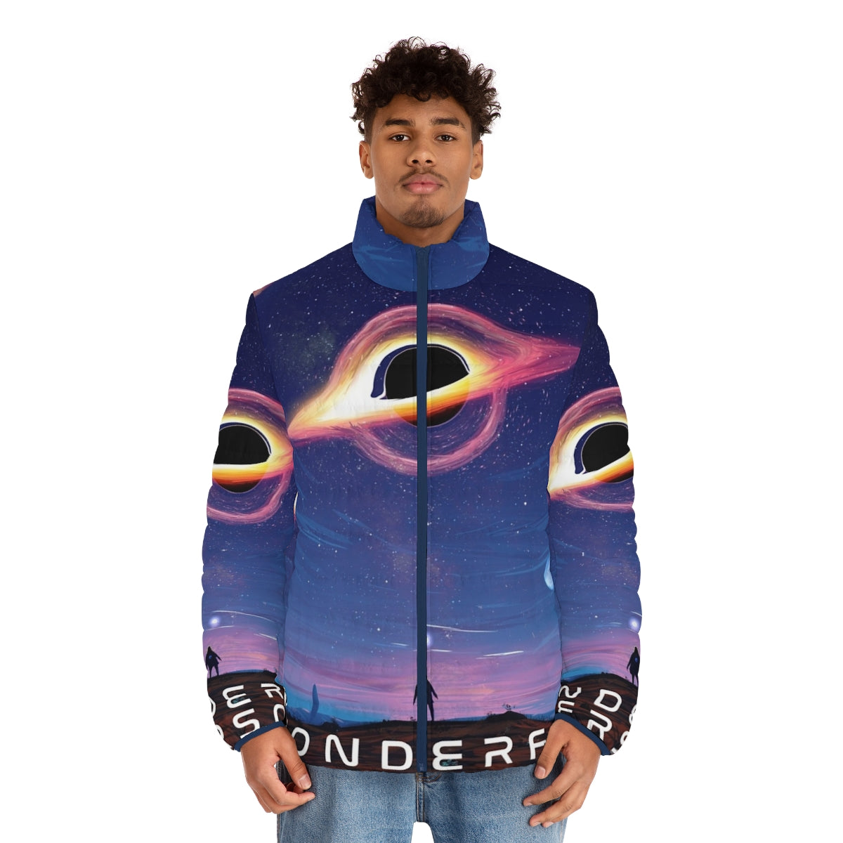 Person wearing a puffer jacket while gazing at the stars - men front