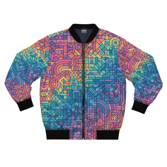 Geometric Chaos Bomber Jacket with vibrant, abstract pattern