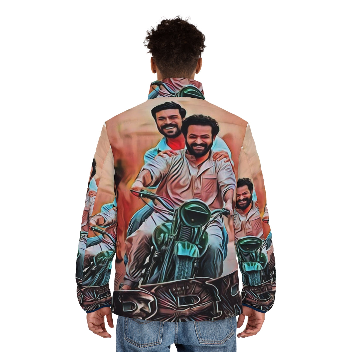 RRR Movie Puffer Jacket featuring the iconic imagery from the hit Indian film - men back