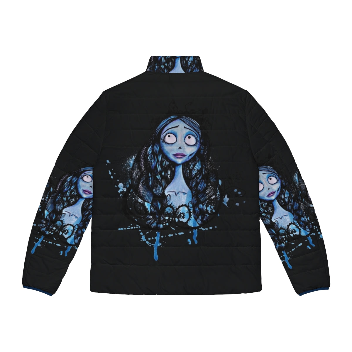 Watercolor Corpse Bride Puffer Jacket featuring the beloved character Emily from Tim Burton's classic animation - Back