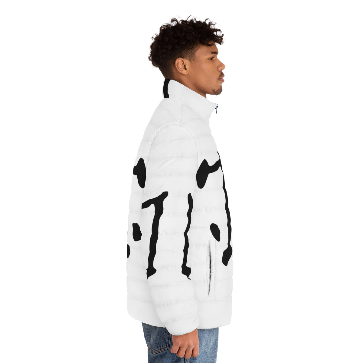 Rorschach logo puffer jacket inspired by the Watchmen superhero - men side right