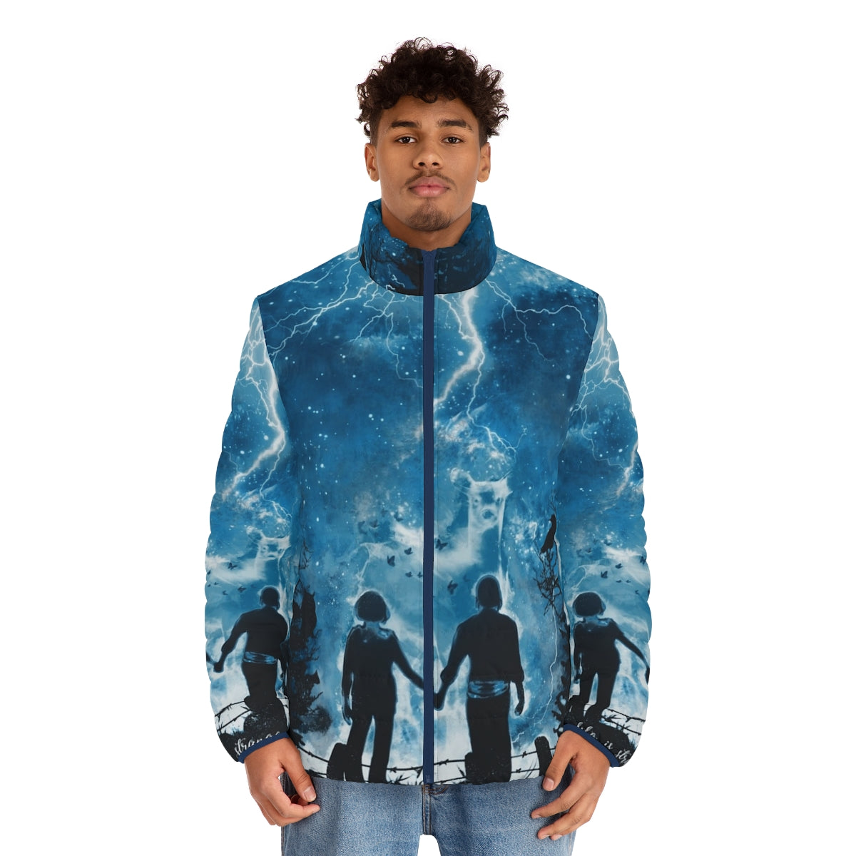 Puffer jacket with Life is Strange-inspired storm and nature design - men front