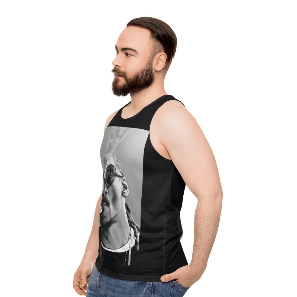 Snoop Dogg inspired unisex tank top with cannabis graphic design - men side