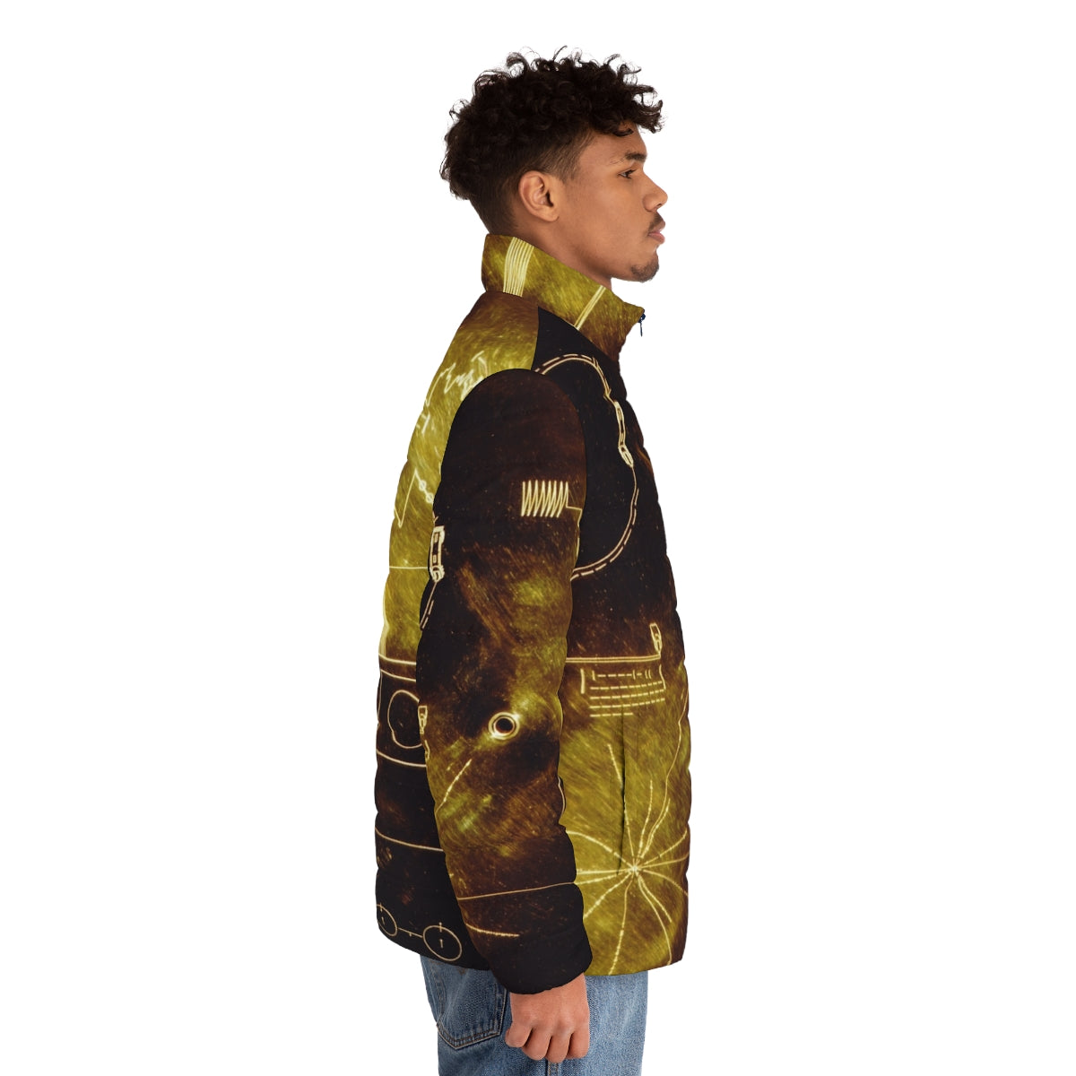 Voyager Golden Record Puffer Jacket featuring the iconic golden record launched into space - men side right