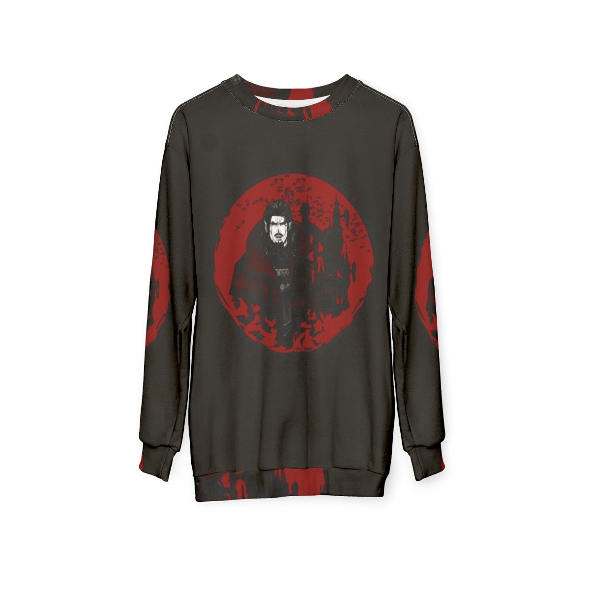 Dracula Castlevania inspired sweatshirt with Vlad Tepes, the vampire - hanging