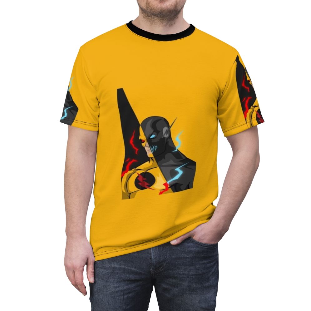 Superhero themed Zoom inspired t-shirt with bold graphic design - men front