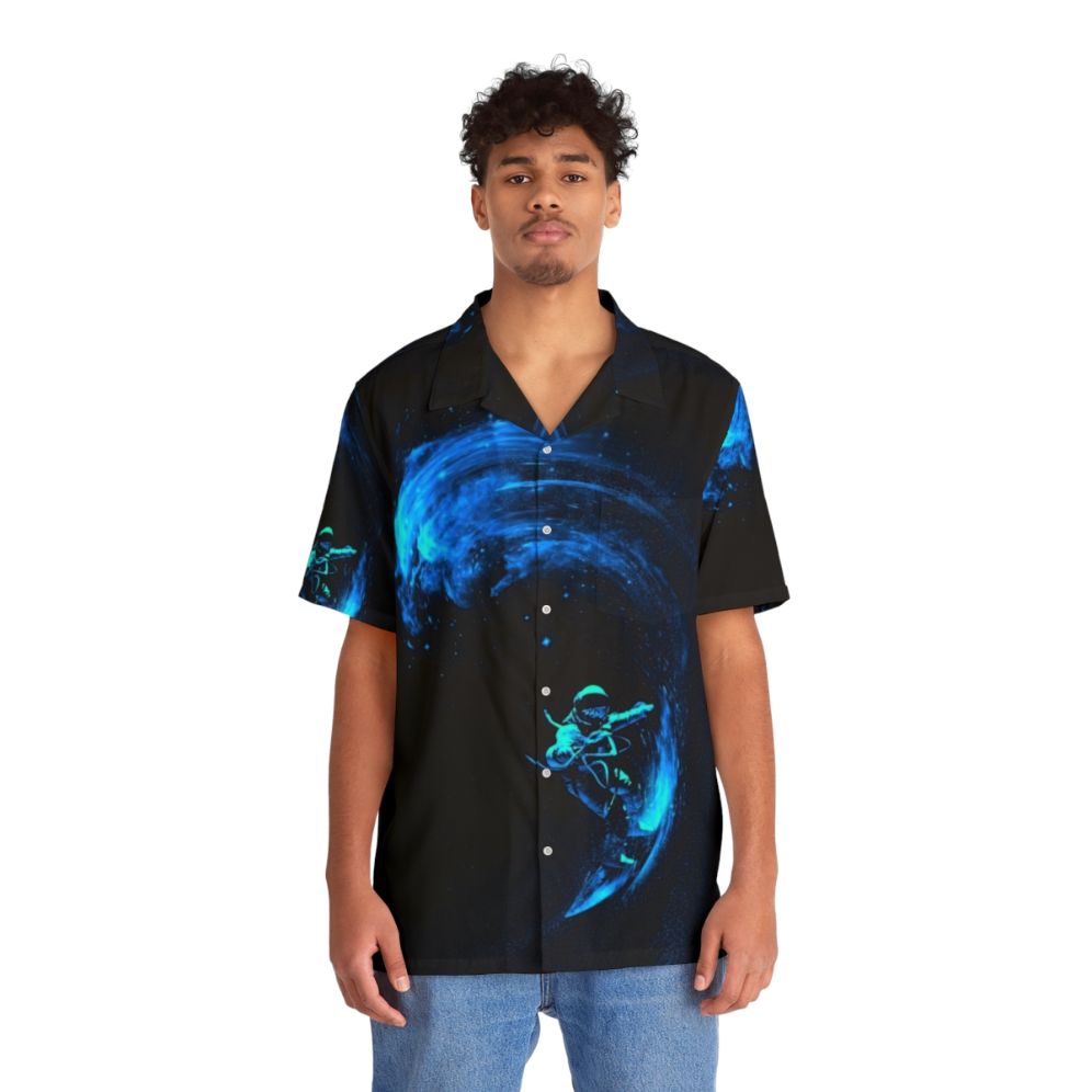 Cosmic Surf Hawaiian Shirt featuring galaxy, stars, and astronaut design - People Front