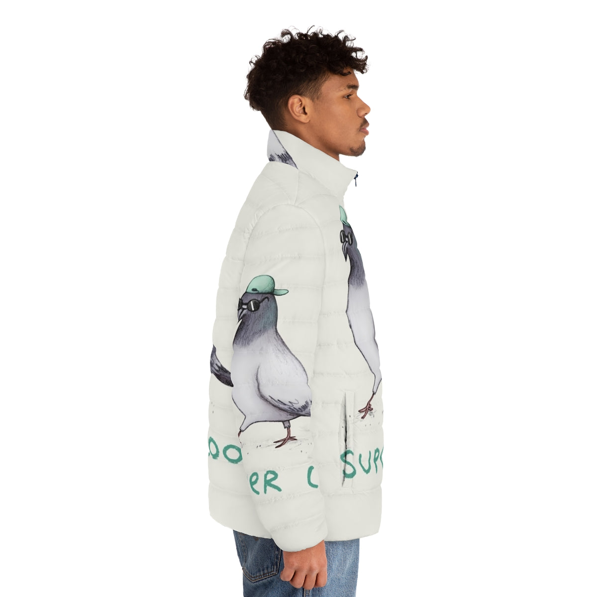 Super Coo Puffer Jacket - Stylish and Warm Indie Pigeon Coat - men side right