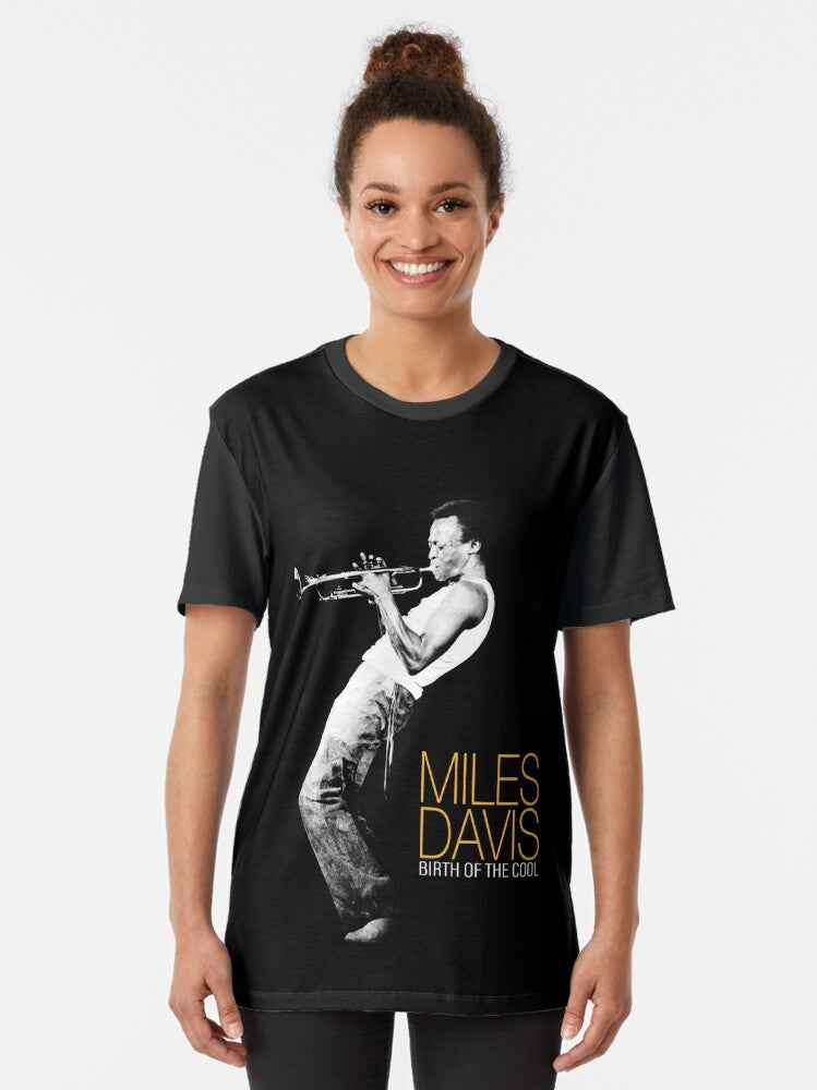 Vintage-style graphic t-shirt featuring a Miles Davis trumpet art design for music and jazz lovers - Women