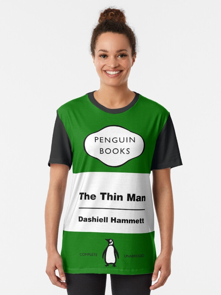 Graphic t-shirt featuring the Penguin Books logo, the title "The Thin Man" by Dashiell Hammett, and references to the musicians Damon Albarn and Blur - Women