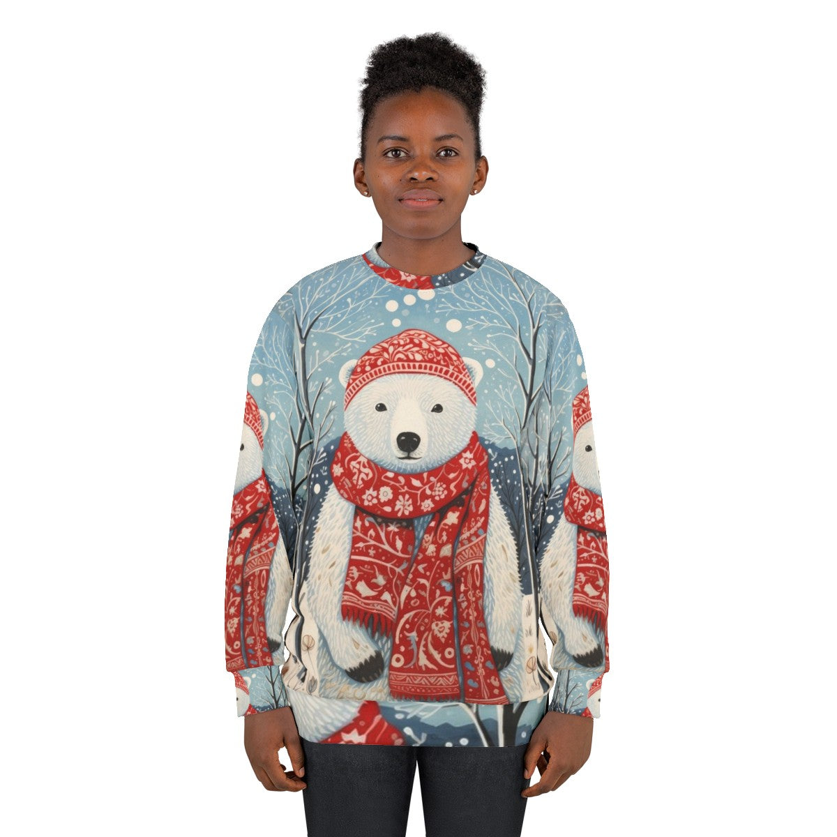 Vintage Christmas White Bear Winter Artwork Sweatshirt - women