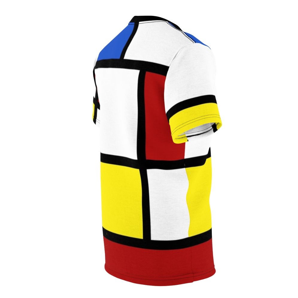 A white t-shirt with a bold box pattern in red and yellow, inspired by 1960s mod fashion. - men right